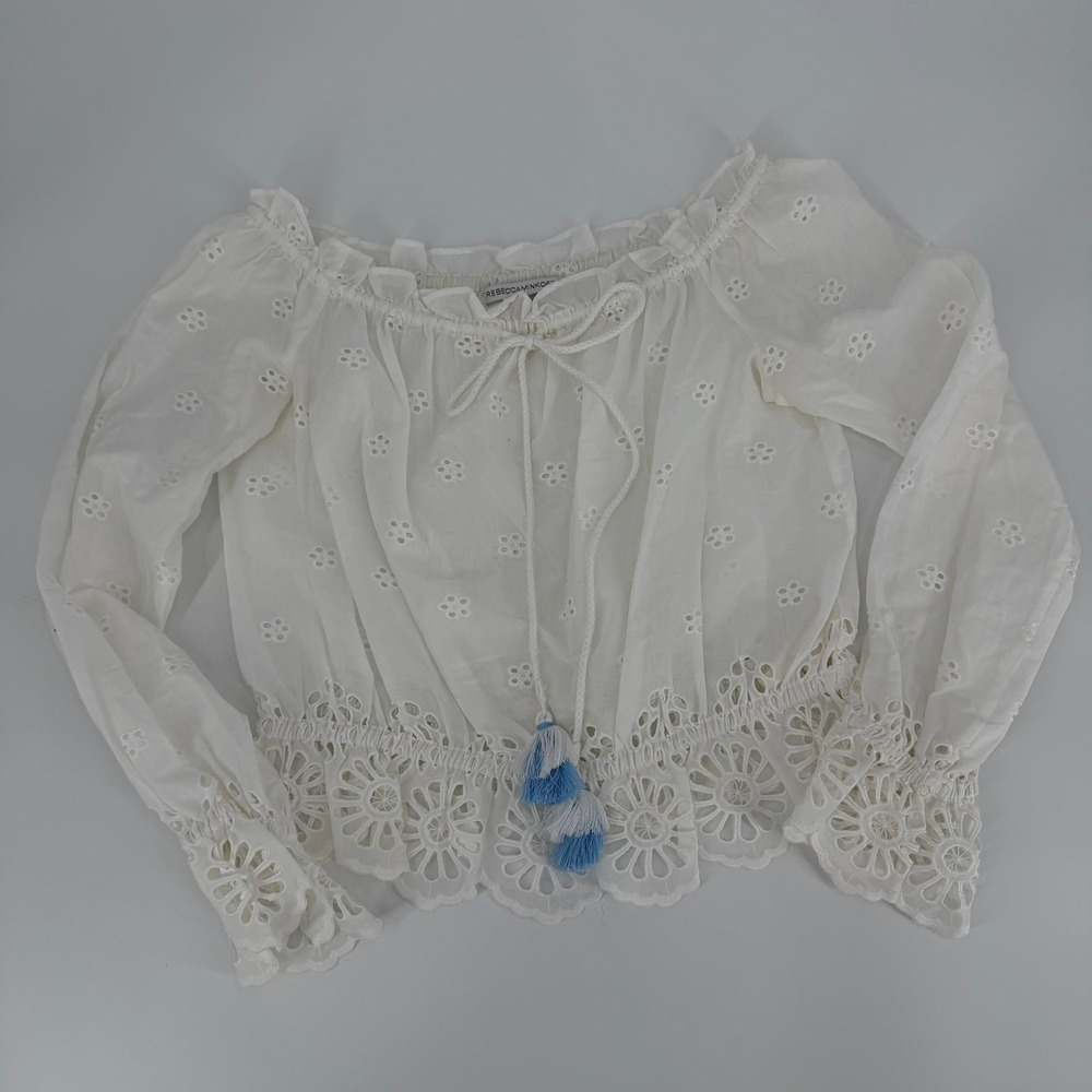 Rebecca Minkoff Eyelet Blouse Boho Modern Women Size S White Long Sleeve Top